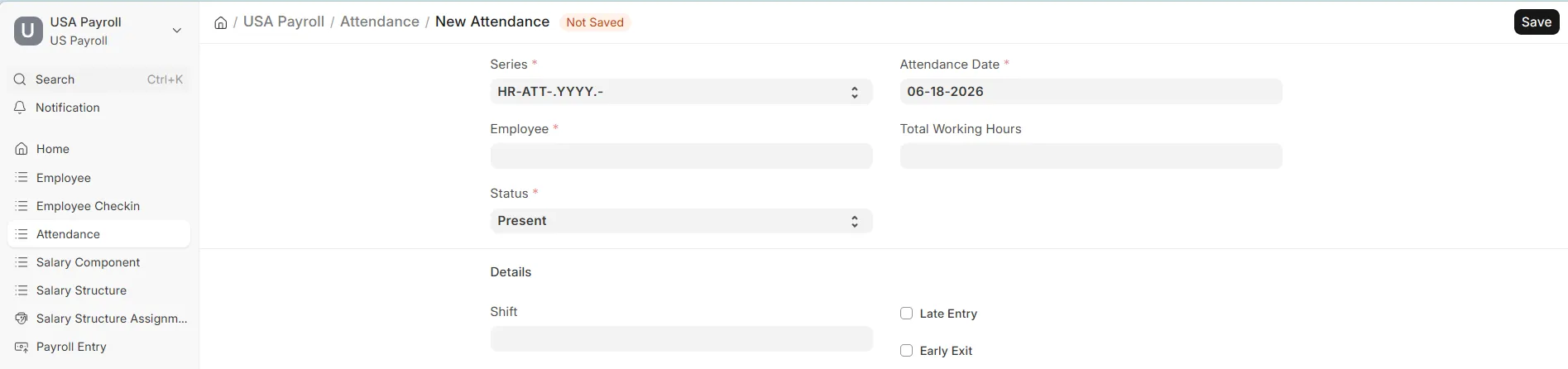 New Attendance form