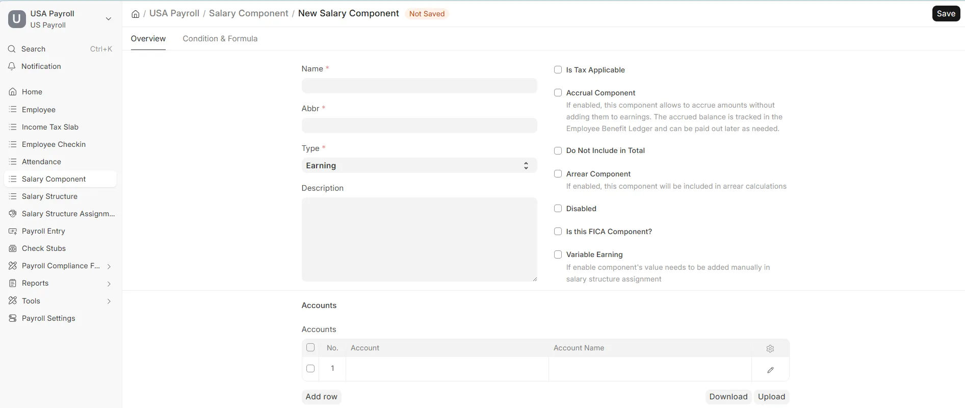 New Salary Component form