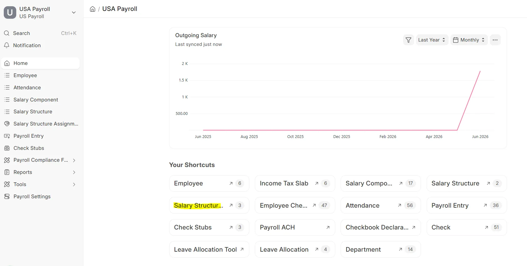 Salary Structure Assignment workspace