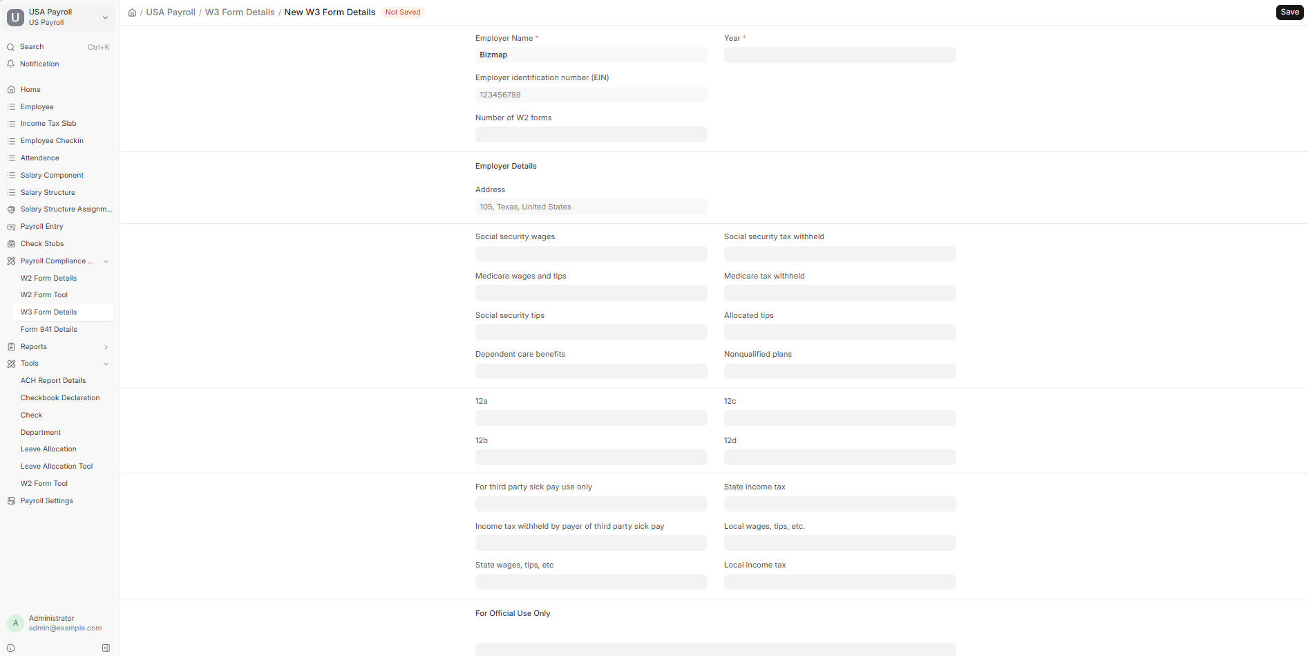 New W3 Form Details form